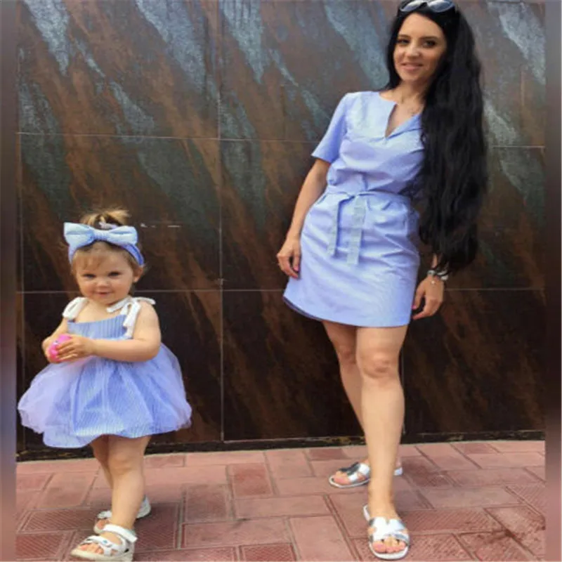 Hot Kids Baby Girls Blue Striped Strap Dress Lace Tulle Princess Summer Mesh Dresses Sundress Outfit Clothes 6M-4Y | Детская одежда и