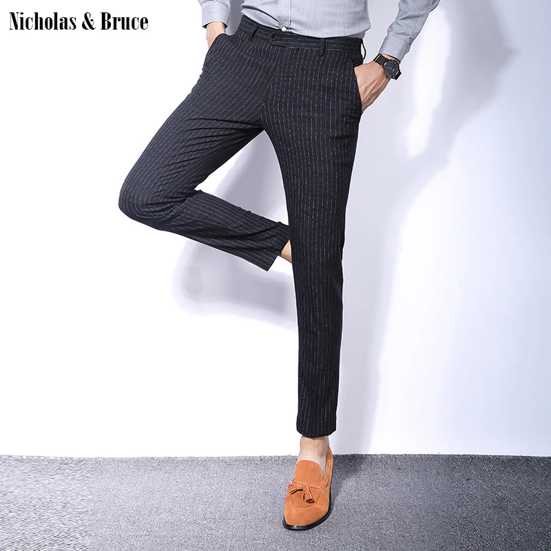 N& B брюки мужские формальные Бизнес Офис Slim Fit Брюки Для мужчин ботильоны-Длина брюки мужской классический черный костюм брюки SR43