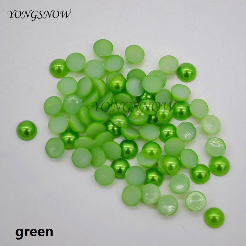green 200Pcs/lot 6mm Multicolor Acrylic Imitation Beads Pearl Half Round Flatback Bead Wedding Party Decor DIY Nail Art Decorate75z - Цвет: green