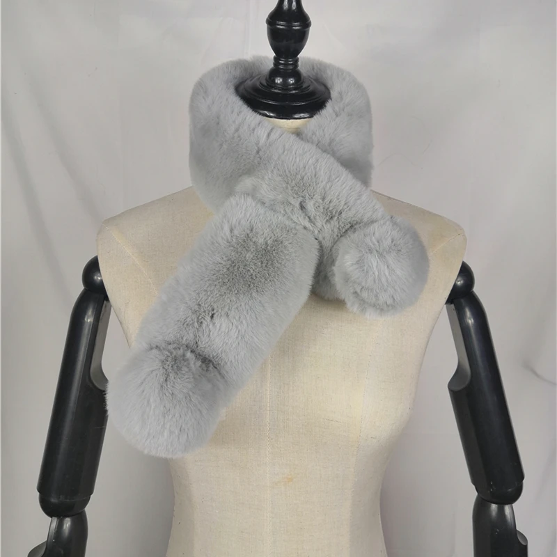 Faux Fur Collar Winter Scarf Women faux Knitted Rex Rabbit Scarves Neckerchief Long Wraps | Аксессуары для одежды