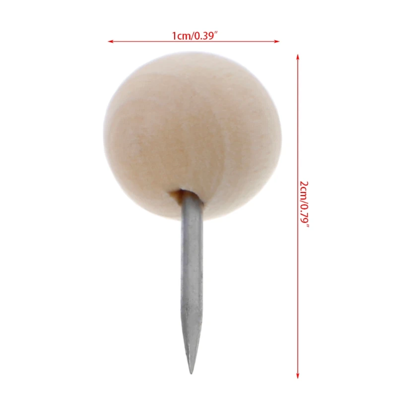

60 Pcs Round Wooden Thumbtack Creative Push Pins Decorative Drawing Wood Head Pin Office Binding Supplies