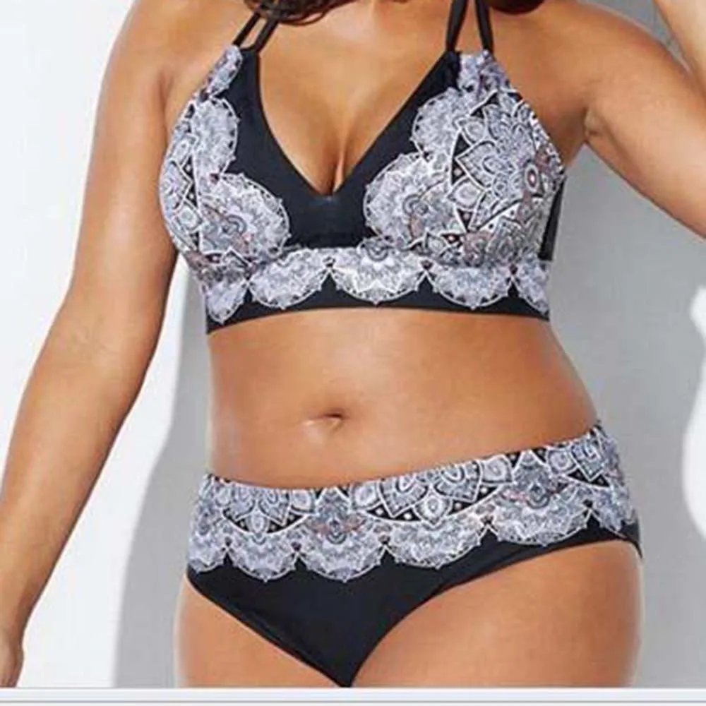 Новинка 2019 купальный костюм больших размеров с толстым принтом бикини в стиле