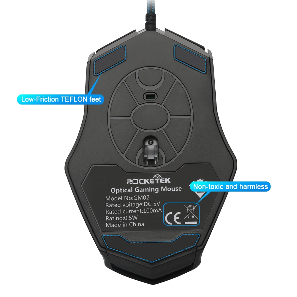 Rocketek Проводная игровая мышь USB 3200 dpi 7 кнопок оптическая мышь со светодиодной подсветкой эргономичная для overwatch игры ноутбук компьютер