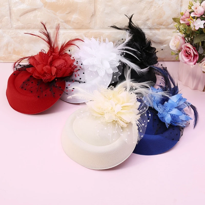 Fascinator Hats Headband Womens Feather Flower Brides Hair Accessories Wedding