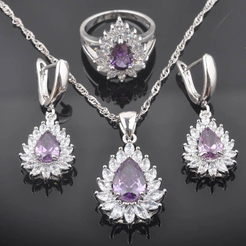 В форме капель воды фиолетовый кристалл белый CZ 925 серебро женские свадебные
