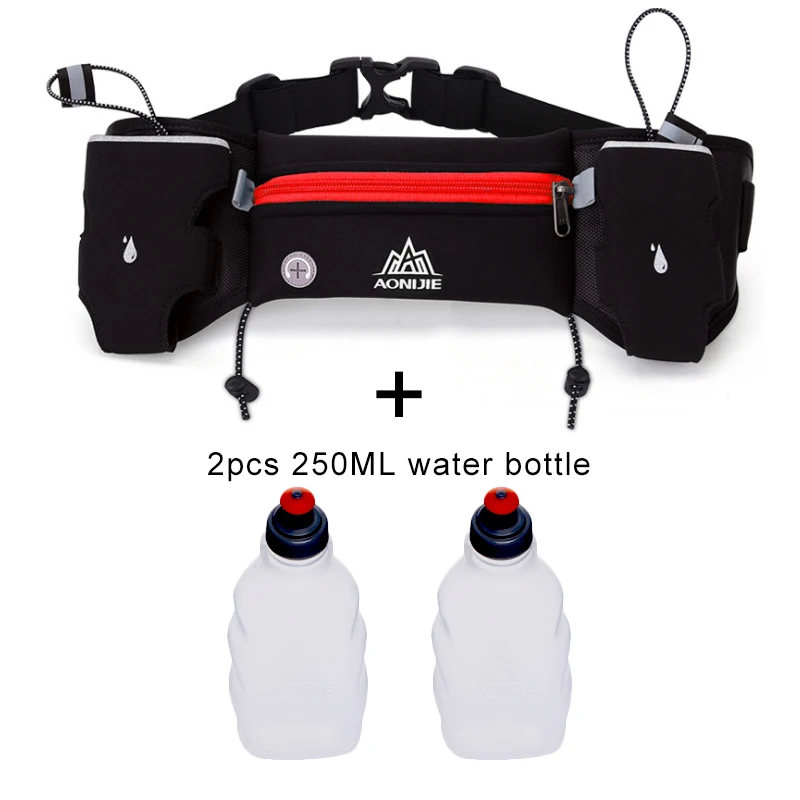 Red-2bottle AONIJIE Спорт Гидратации ремень держатель бутылки поясная сумка марафона Светоотражающие регулируемый поясной ремень сумки - Цвет: Red-2bottle
