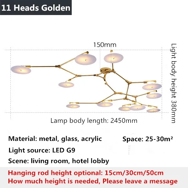 11 Heads Golden Postmodern LED living room chandelier ceiling bedroom hanging light home lighting Nordic deco fixtures Gold/black suspended lamp - Цвет абажура: 11 Heads Golden