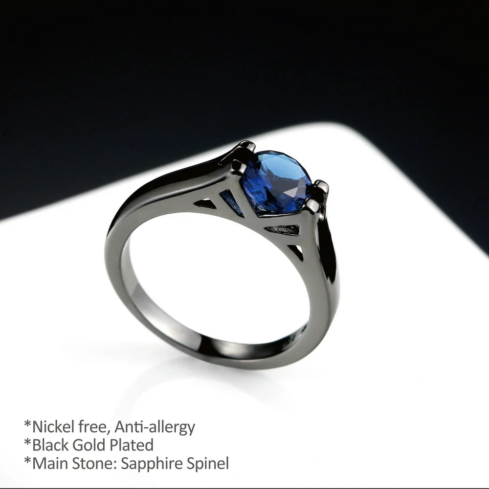 Женское кольцо с синими кристаллами круглой формы двойным циферблатом черного и
