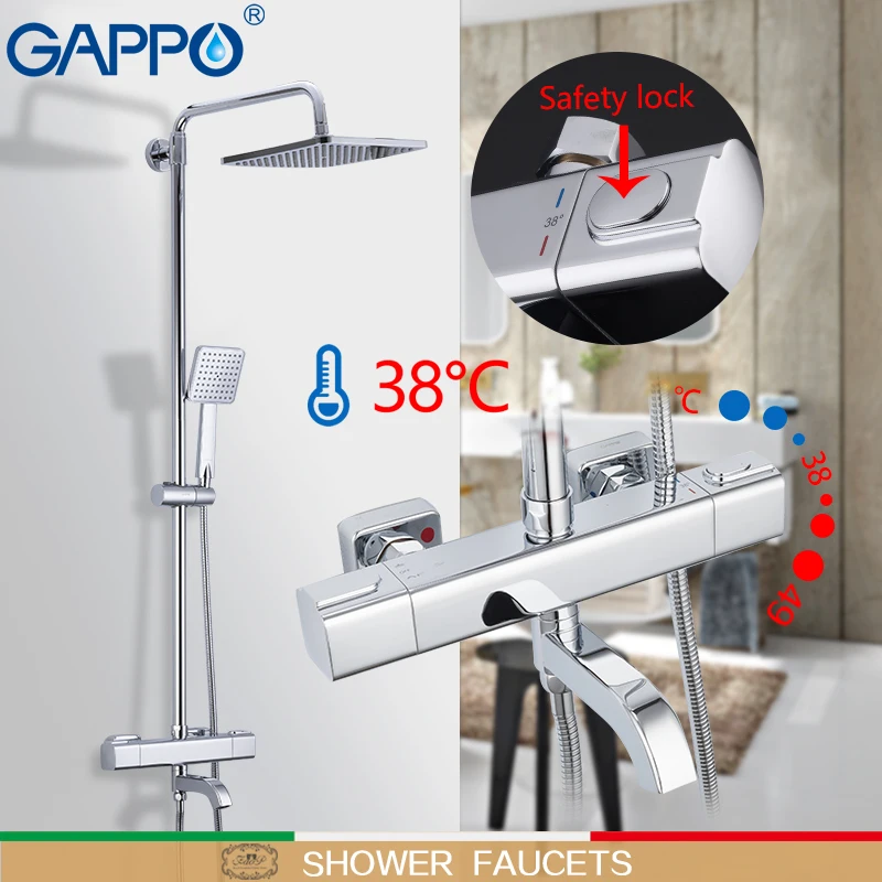 gappo shower faucets thermostatic bathroom shower set thermostatic bath shower waterfall shower heads chrome mixer water tap free global shipping