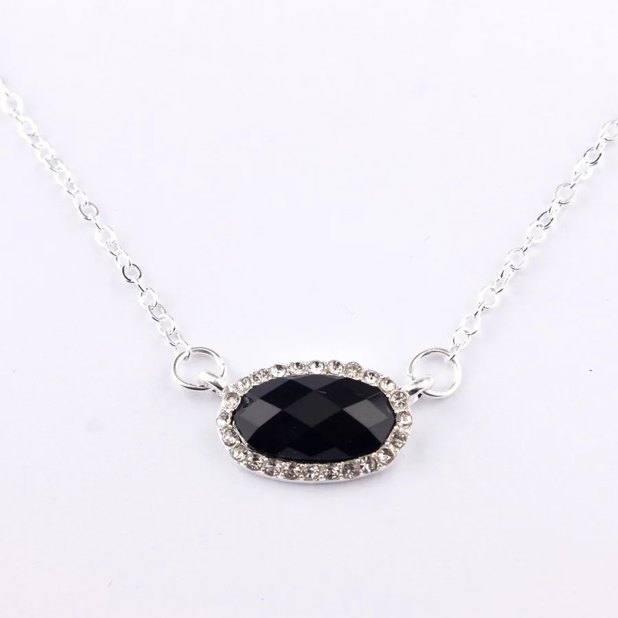 Fashion Trendy Women Jewelry Pave Crystals Oval Abalone Shell Resin Stone Short Chain Chokers Pendants Statement Necklaces images - 6