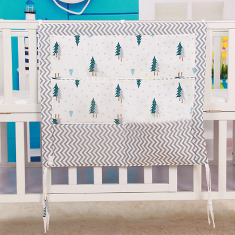 Cartoon Storage Bag Crib Organizer Cotton Blend Hanging Pouch Convenient Baby Cot Tidy Practical Diaper Pocket Multifunction | Мать и
