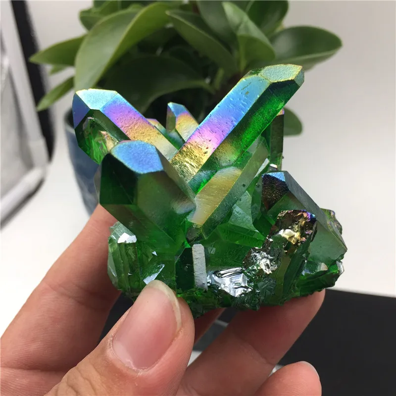 Зеленый аура Кристалл Титан висмута кремния кластера Rainbows Минеральная | Дом и сад