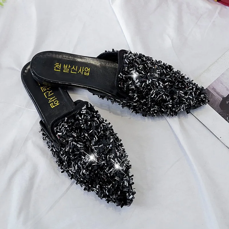 Мюли Aphixta женские со стразами сандалии с заостренным носком плоская подошва