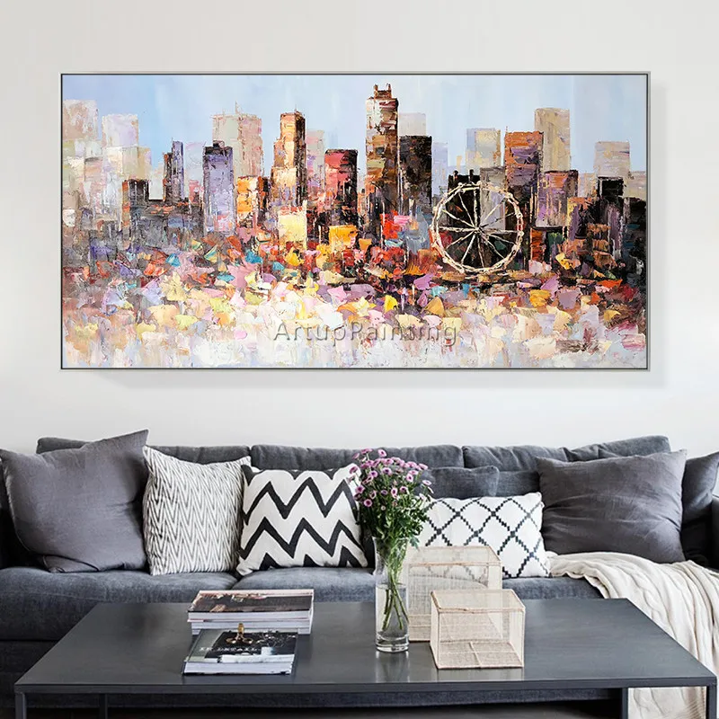 

Los Angel Cityscape oil painting original Palette knife heavy texture abstract canvas painting wall art picture for living room