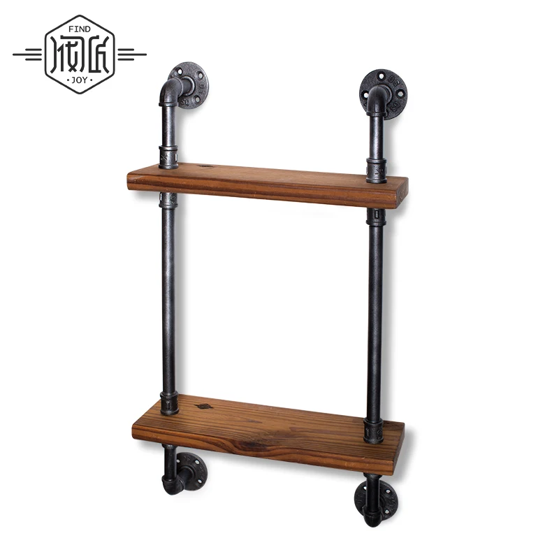 

1PC Industrial Iron Pipe Double Bathroom Shelves Vintage Wall Hanging Kitchen/Keuken Organizer Wood Storage Holders Racks Z52