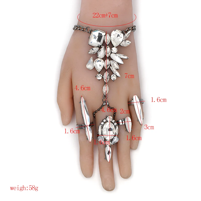 Женский браслет на палец богемный пляжный с подвеской из кристаллов и