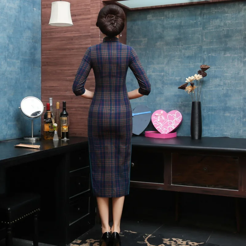 Sheng Коко Женская Полосатая сетка Qipao традиционный ченсам китайское платье решетки Восточная Ципао вечерние длинные Qi Pao платья