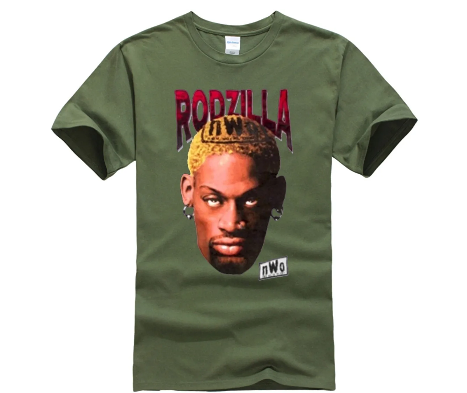 Phiking Dennis Rodman Rodzilla WCW футболка с круглым вырезом по низкой цене, Мужская футболка с коротким рукавом, Забавные Рубашки с коротким рукавом - Цвет: army green
