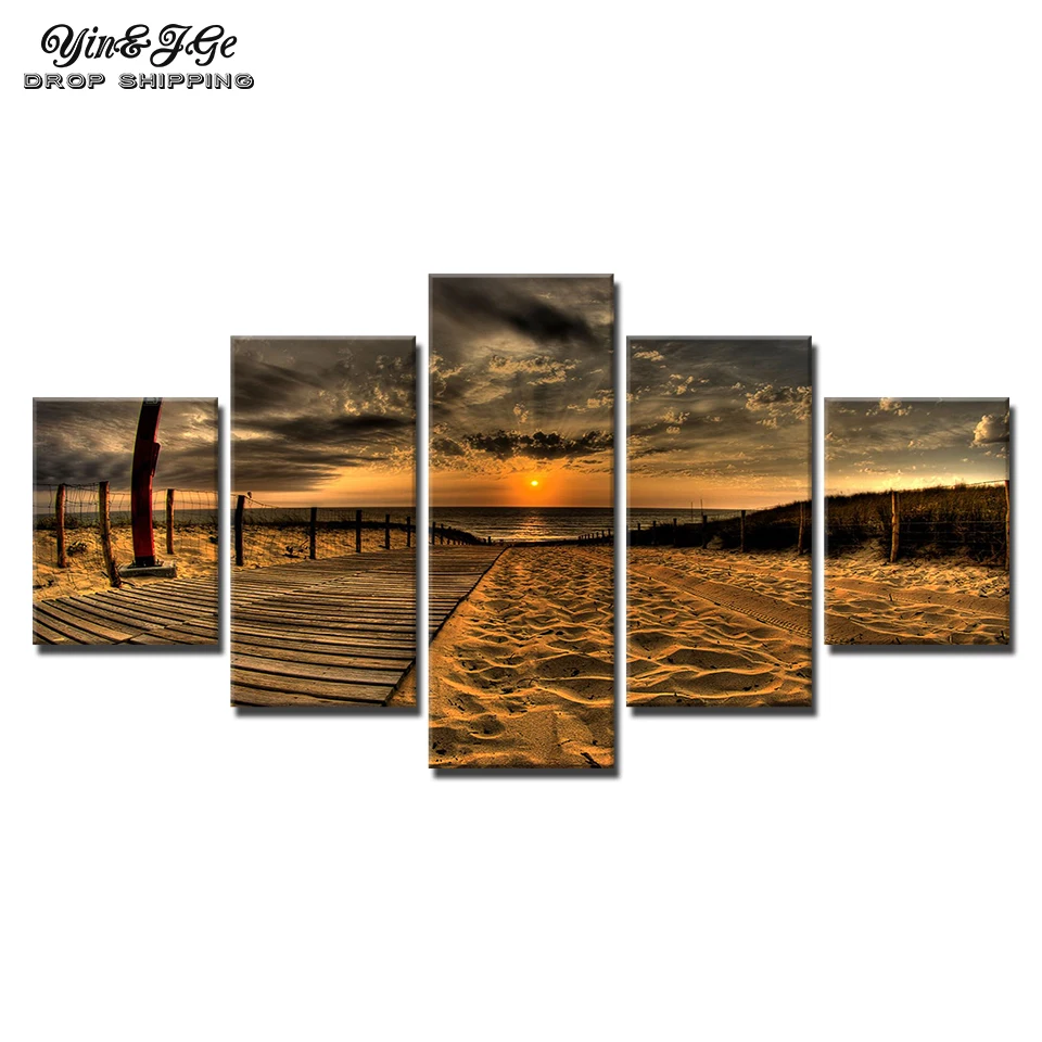 Wall Art HD с плакат 5 шт. пляжные закат пейзаж модульные картины для Гостиная домашний