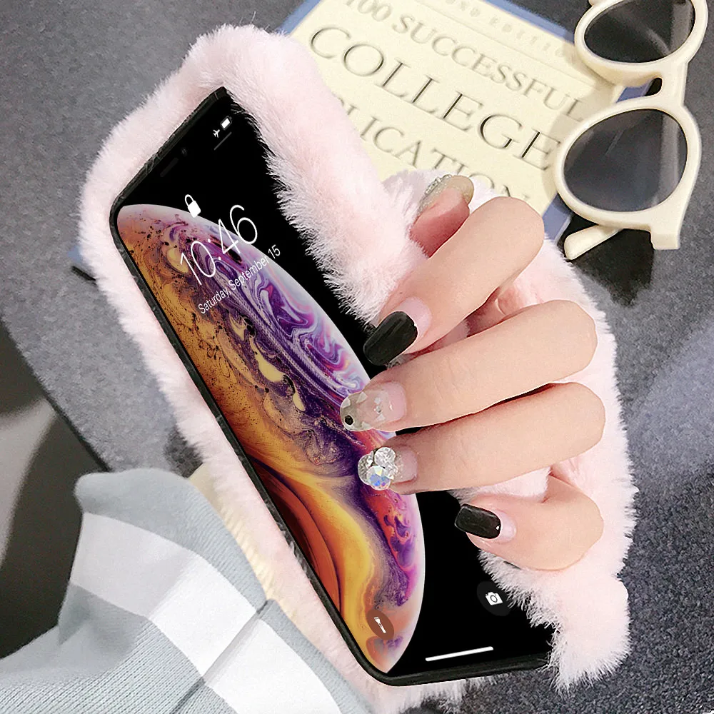 L-FADNUT роскошный наручный ремешок чехол для телефона для samsung Galaxy A6 A7 A8 милый меховой противоударный бампер для J4 J6 Plus EU чехол