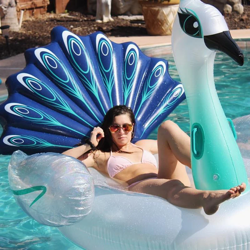 

195 cm Giant Inflatable Peacock Pool Air Floating Row Ride-On Swimming Ring Water Holiday Party Toys Piscina Funny Swimming Laps