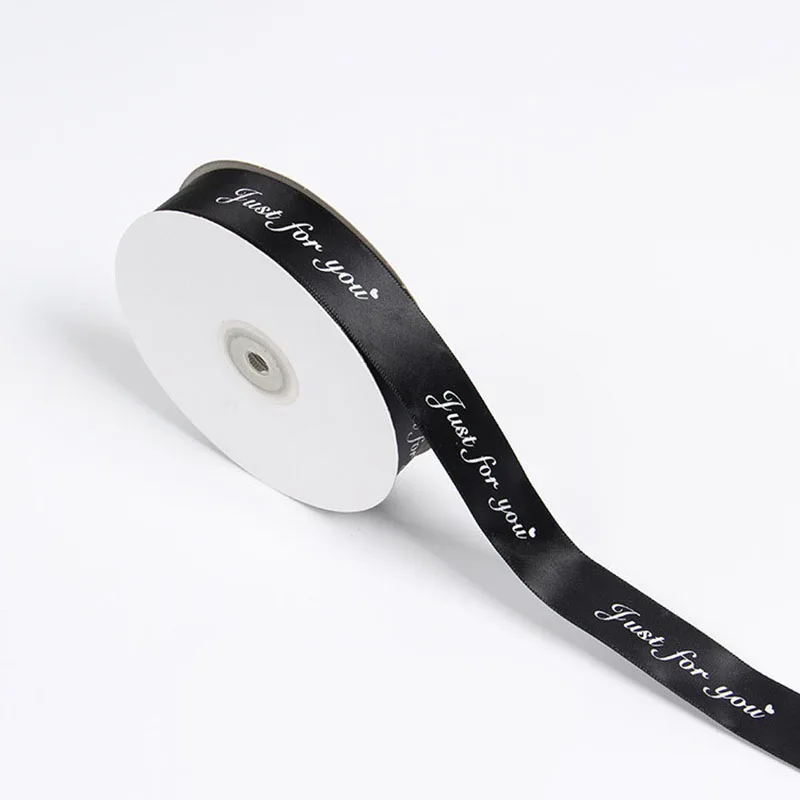 25MM 5M Just For You Printed Polyester Ribbon for Wedding Christmas Party Decorations DIY Bow Craft Ribbons Card Gifts Wrapping - Цвет: Black