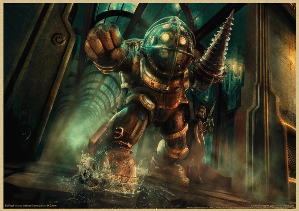 BioShock Retro poster Home Furnishing decoration Kraft Game Poster Drawing Painting Wall stickers - Цвет: Серый
