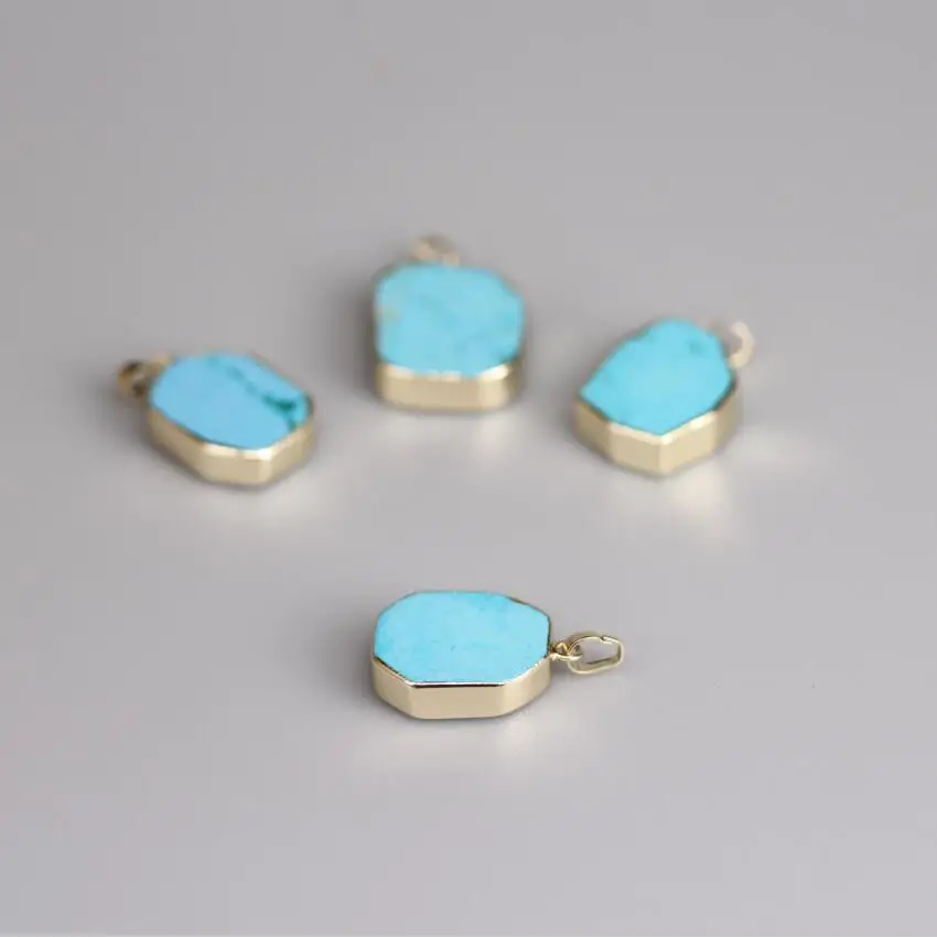 5 шт./лот подвески с золотыми краями сырой Бирюзой свободной формы натуральным