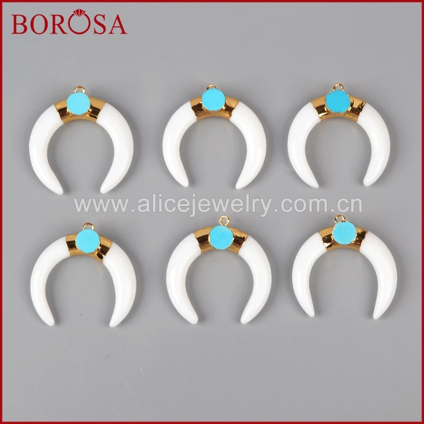 BOROSA оптовая продажа цена золотой цвет белый кристалл полумесяц двойная подвеска