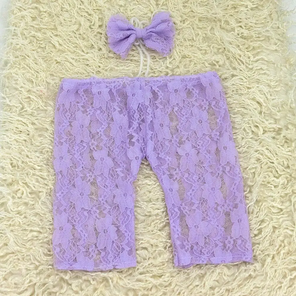 Фиолетовый Newborn Lace Hat Baby Pant Photography Props Newborn Boy Girl Clothes Set Photo Props Baby Overall Outfit Photo Props Newborn - Цвет: Фиолетовый