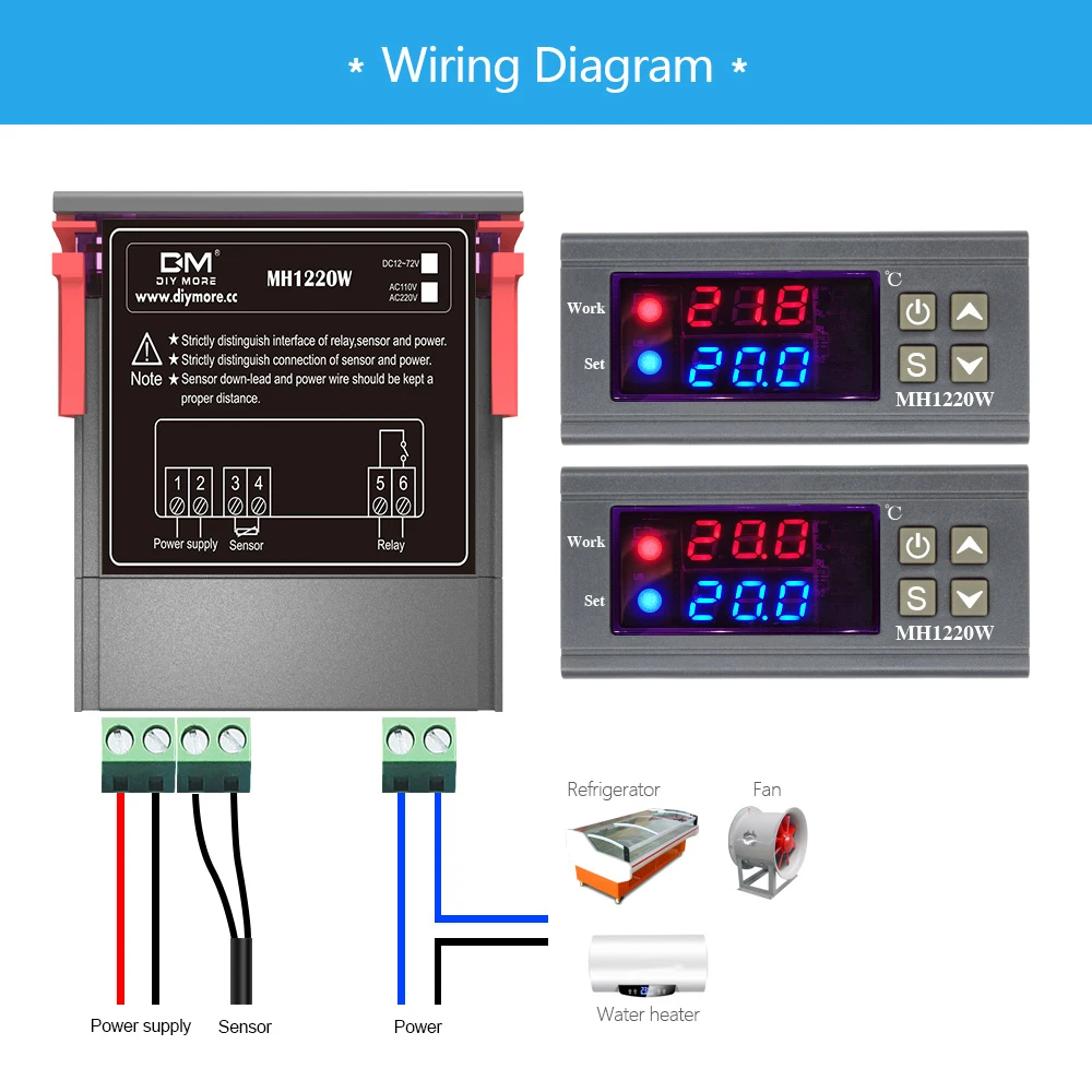MH1220W DC 12V 72V AC 110V 220V 10A двойной дисплей цифровой регулятор температуры Термостат