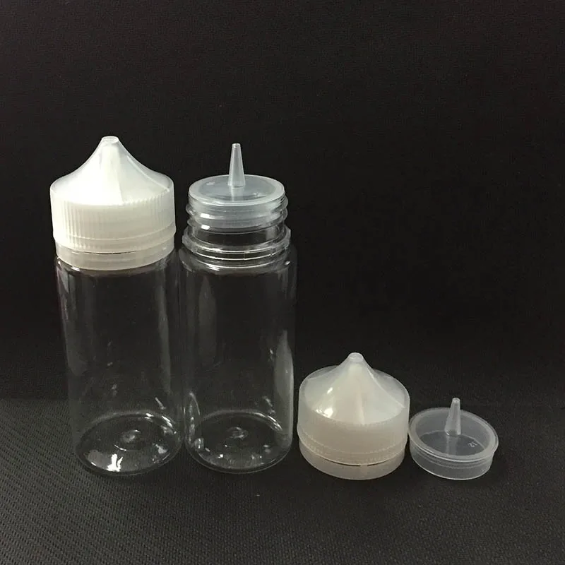 Пустой ПЭТ 100 мл пластик капельницы бутылочки с защитой от детей шапки и длинные