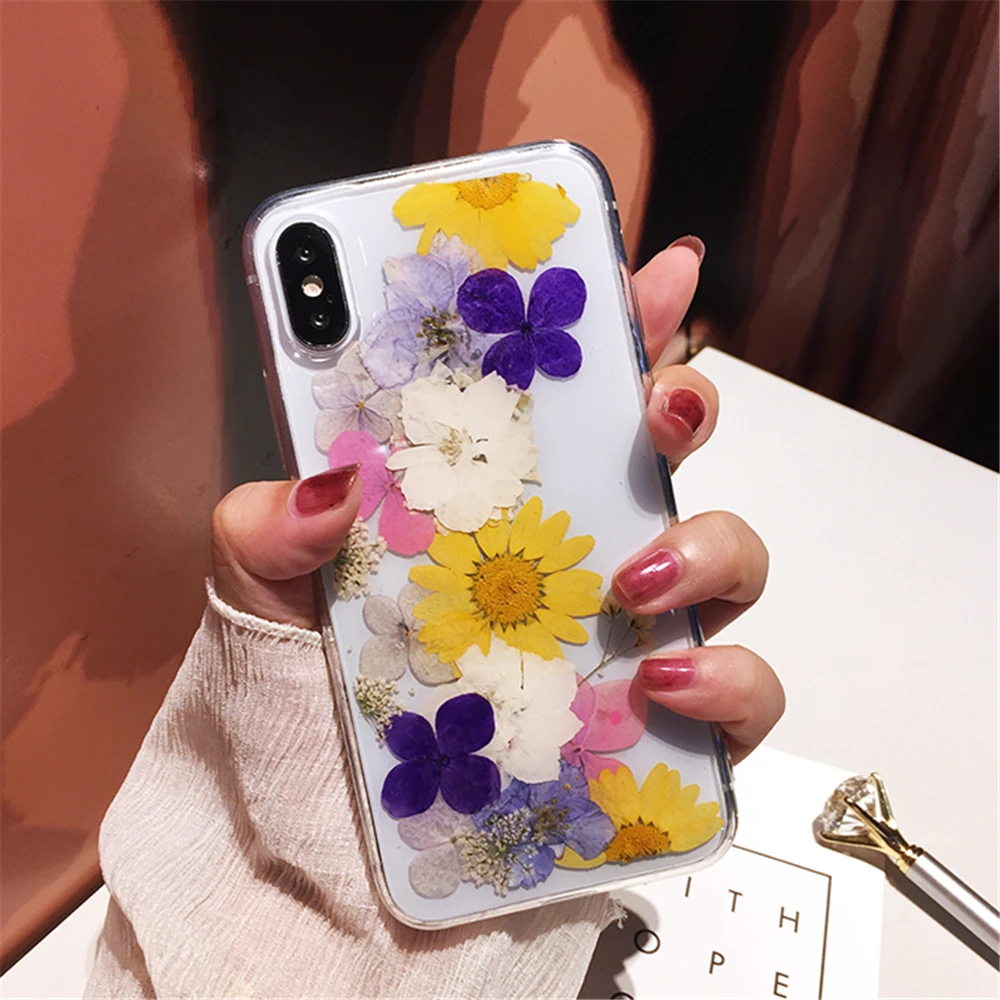 qianliyao real dry flower phone case for iphone 12 soft case for iphone x xs xr xs max 6s 7 8 plus 11 pro max se handmade cover free global shipping