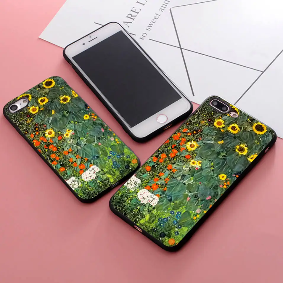 Coque Gustav Klimt Bauerngarten mit Sonnenblumen Fitted s Phone Case for iPhone X 5S XR XS Max SE 6 S 6s 7 8 Plus Cover | Мобильные