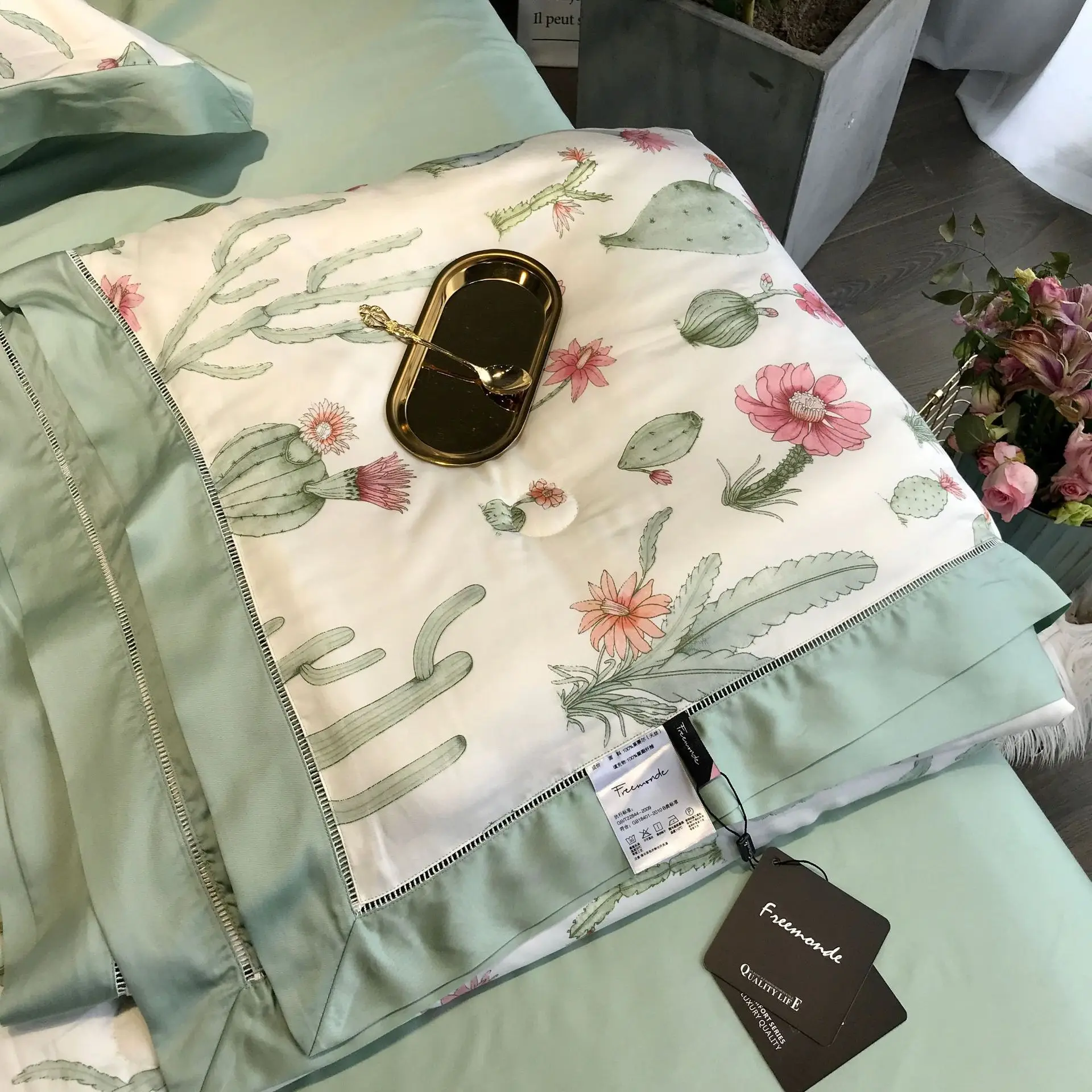 Abbiemao высококачественное постельное белье из хлопка Tencel, комплект из 4 предметов, кружевное шелковое постельное белье на весну/лето, размер queen/King