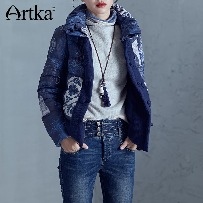 ARTKA 2018 Зимний новый 90% белый утиный пух ручная застежка на пуговицах короткий