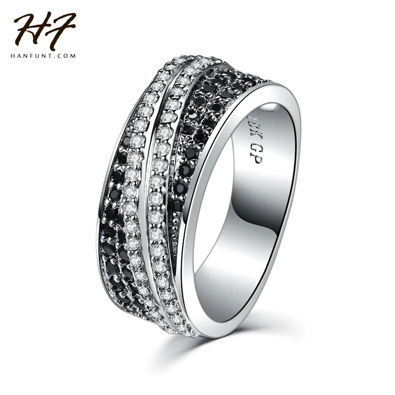 Серебряный цвет AAA + черный CZ Кристалл Bijoux модное кольцо в стиле панк ювелирные