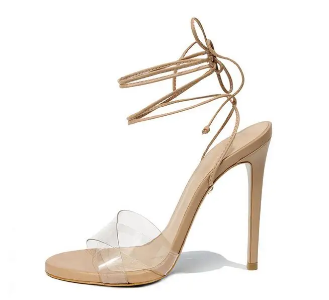 

Босоножки женские на высоком каблуке, выразительные сандалии на шнуровке, с перекрестными ремешками, узкие ремешки, прозрачные туфли на шпи...