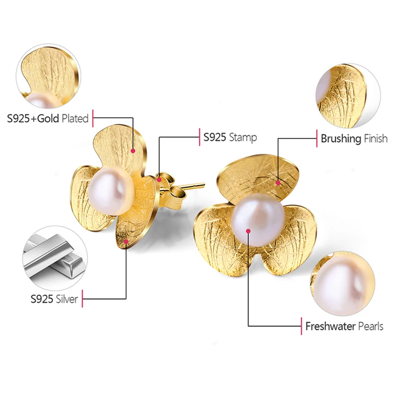 Lotus Fun реальные 925 стерлингового серебра серьги из натурального жемчуга хорошее