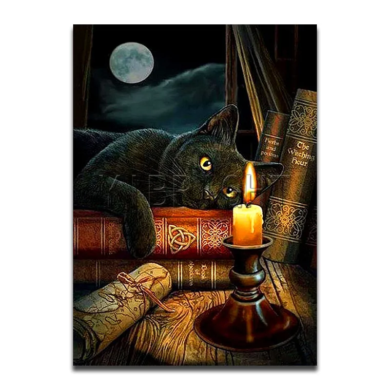 Полный квадрат 5D DIY алмазная живопись черный Кот Луна книга круглая дрель 3D вышивка крестиком Мозаика Стразы Y3