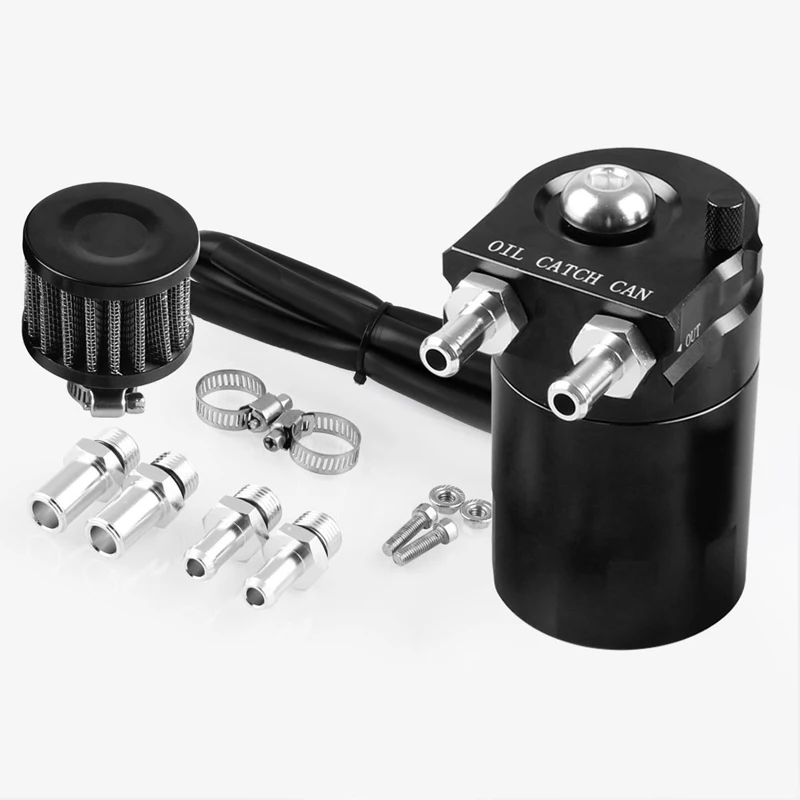 

New Black Oil Catch Can Oil Separate 2-Port 300ML Cylinder Aluminum Engine Oil Catch Reservoir Air Filter Car Accessories