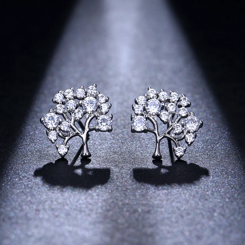 White Gold LXOEN простой элегантный дерево форма три цвета AAA кубический циркон серьги для женщин Свадебные подарки популярные ювелирные изделия - Окраска металла: White Gold