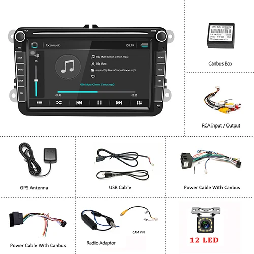 With 12 LED Camera Podofo Android 8,1 Автомобильный мультимедийный dvd-плеер 2 Din " gps навигация Авторадио для Skoda VW Passat B6 Polo Golf 4 5 Touran Seat - Цвет: With 12 LED Camera