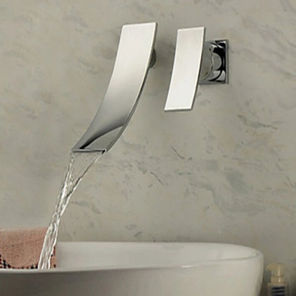 Wall Mounted Waterfall Spout Chrome Brass Bathroom Faucet Single Handle Hot And Cold Mixer |