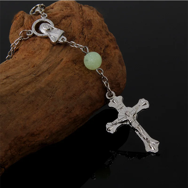 48 шт/светящийся Розовый Браслет Розария католический Розарий крест кулон