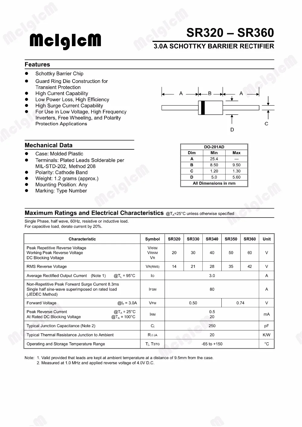 MCIGICM 20 шт DO-27 3A 60V do-201ad диод Шоттки SR360 | Электронные компоненты и принадлежности