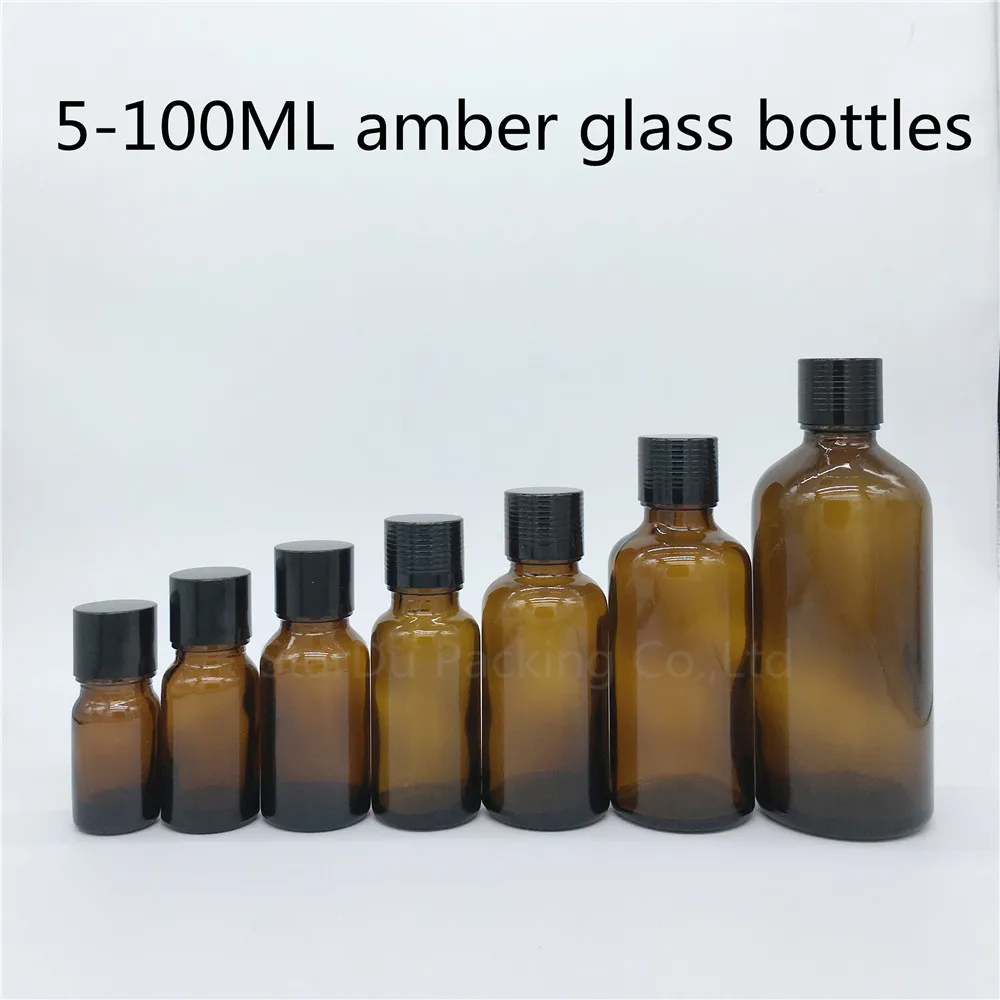 

5ml 10ml 15ml 20ml 30ML 50ml 100ml amber Glass Bottle, Vials Essential Oil Bottle with black cap Perfume bottle 2pcs