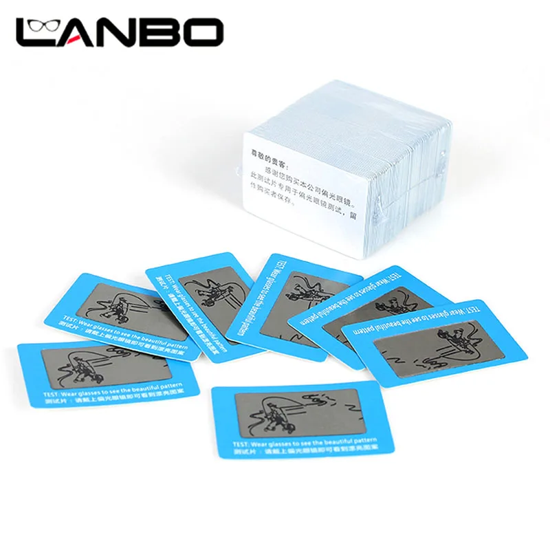 LANBO 100 шт. TAC поляризованные объектив тесты карты для ing поляризованные солнцезащитные очки Polaroid карты очки Защита от солнца очки интимные аксессуары