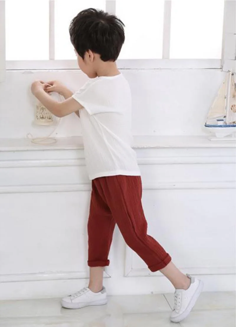 _ Одежда для мальчиков 2018 новые льняные плиссированные Повседневные детские