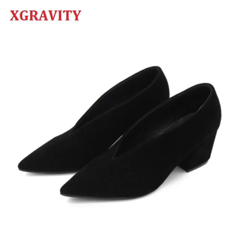 XGRAVITY/сезон весна-осень; свадебные пикантные модельные туфли с острым носком; женская обувь с глубоким v-образным вырезом; женская обувь на массивной танкетке; Лидер продаж